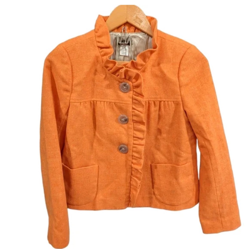 J. Crew Luxury Wool Fiona Herringbone Tweed Orange Jacket 4